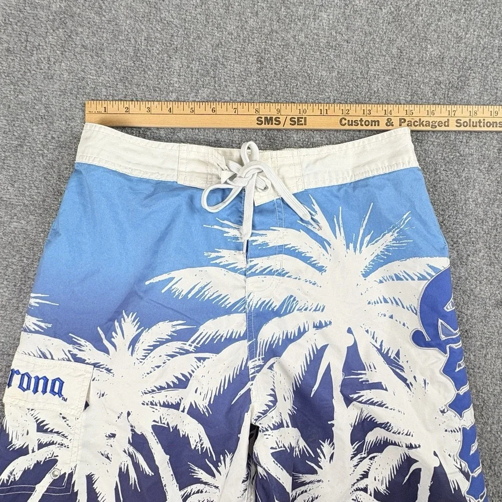 Corona Swim Trunks Mens M Board‎ Shorts Palm Tree Blue Tropical Coastal Beach